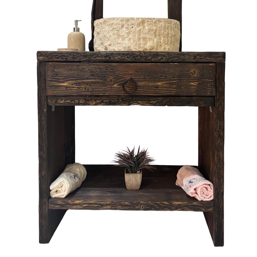 Custom Handmade Rustic Wooden Bathroom Vanity - Farmhouse Style Sink Shelf with Live Edge Reclaimed Handcrafted cabinet Wood Country Style