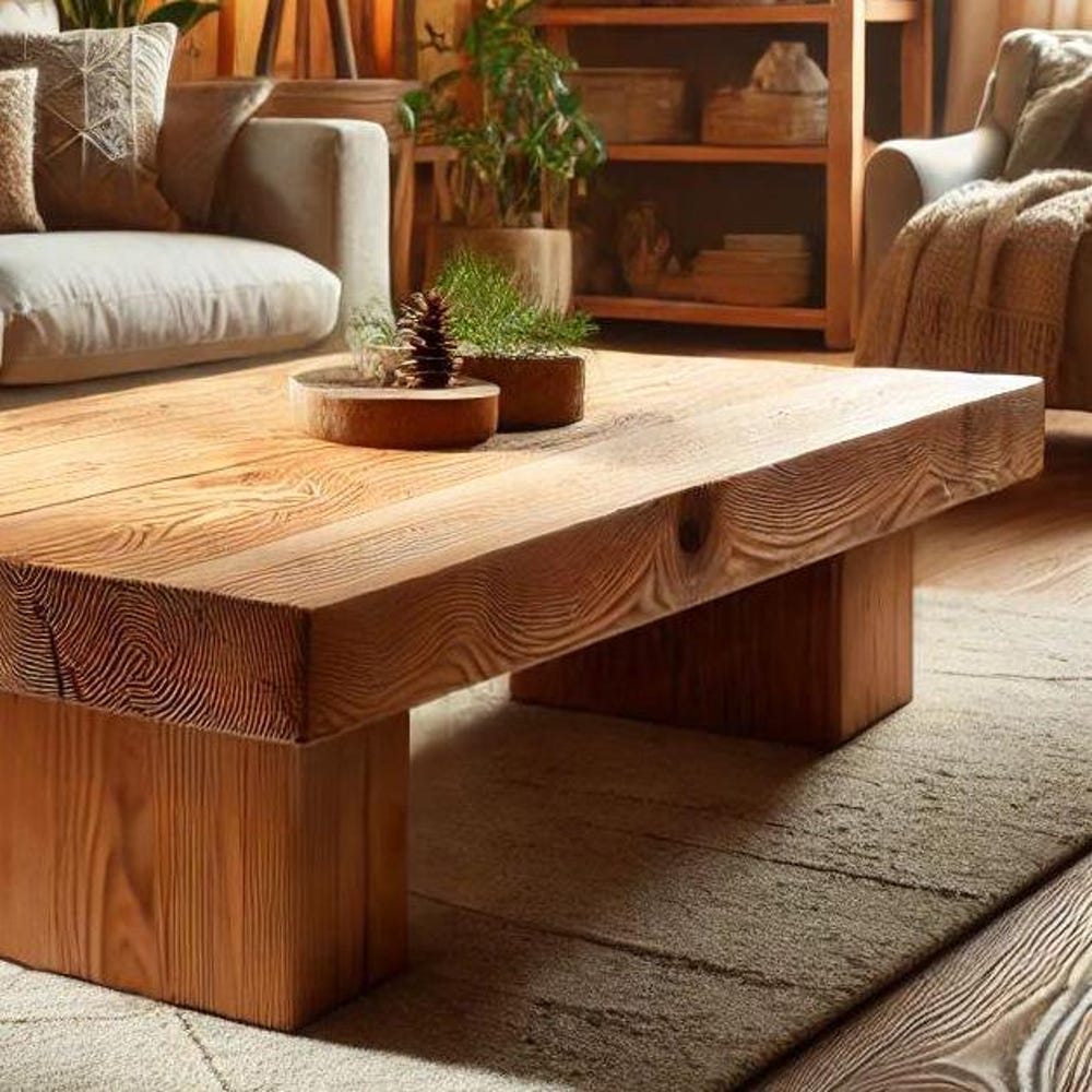 Custom Handmade Rustic Wooden Chunky  Table - Farmhouse Style natural Live Edge Reclaimed Handcrafted solid rectangular wood  home decor