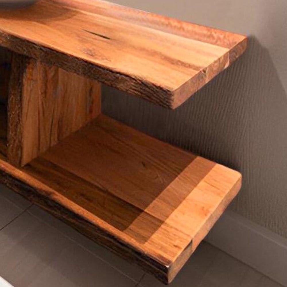 Custom Handmade Rustic Wooden Floating Bathroom Vanity - Farmhouse Style Sink Shelf with Live Edge Reclaimed Handcrafted cabinet table