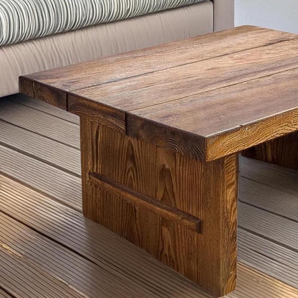 Rustic Wooden Coffee Table - Farmhouse Style natural Live Edge Reclaimed Handcrafted solid rectangular wood table Custom Handmade trestle