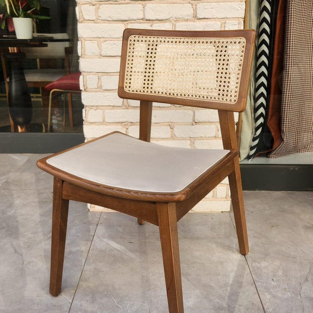 Wooden rattan dining chair, made of hornbeam wood, handmade, special color and fabric options are available.