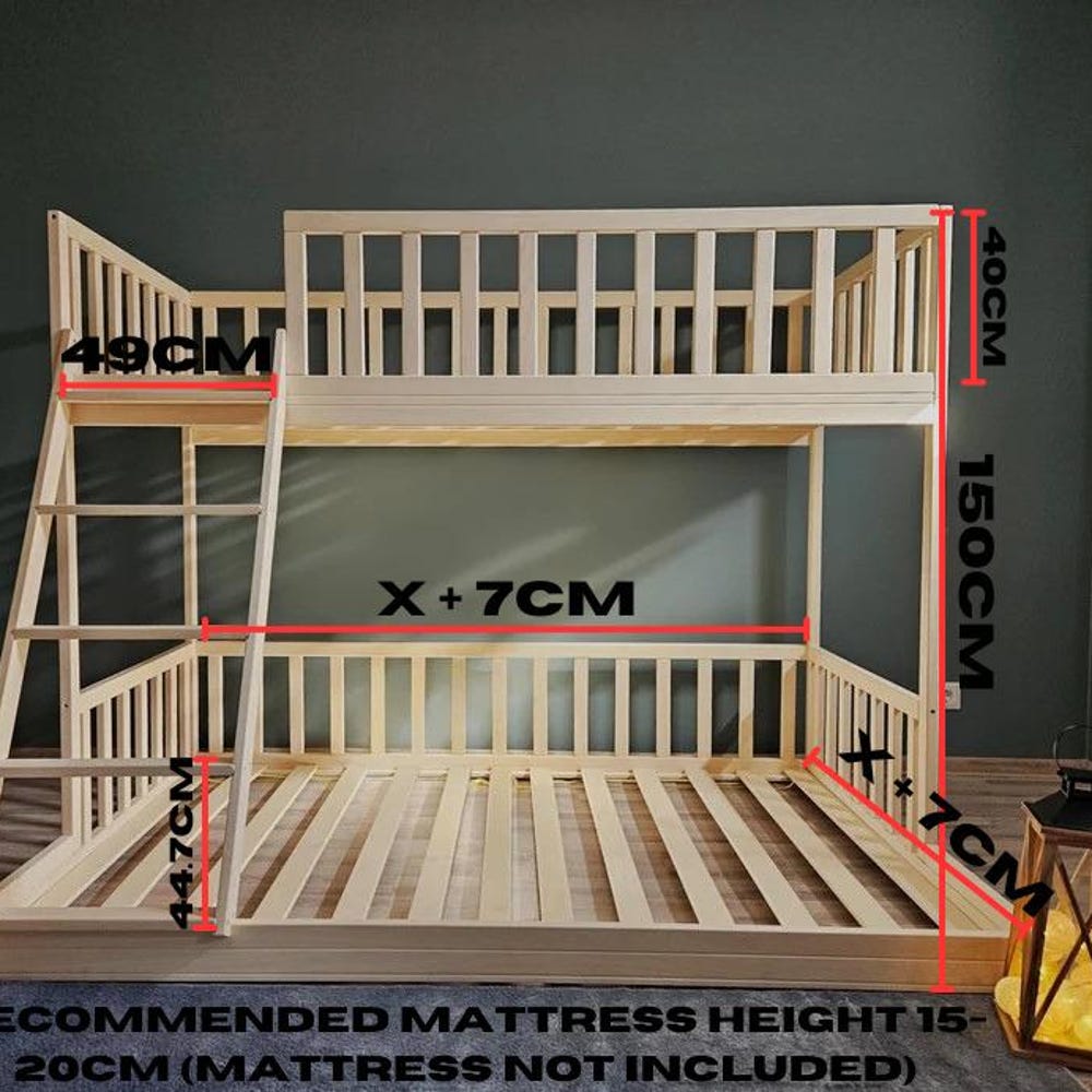 Wooden Bunk Bed for Kids with Safety Rails, Eco Materials, Bed Frame, Bottom Bed, Kinderbett, Floor Bed, Montessori floor bed, Kids Bed