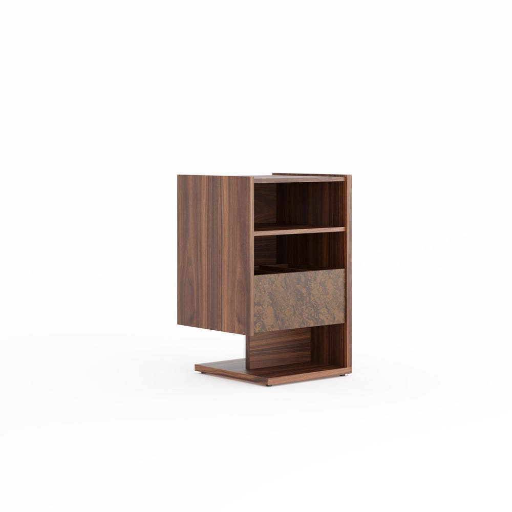 Small Walnut Record Player Stand with walnut burl front in Mid Century Modern Style, Vinyl Storage, Media Console, Turntable Stand - LINDE