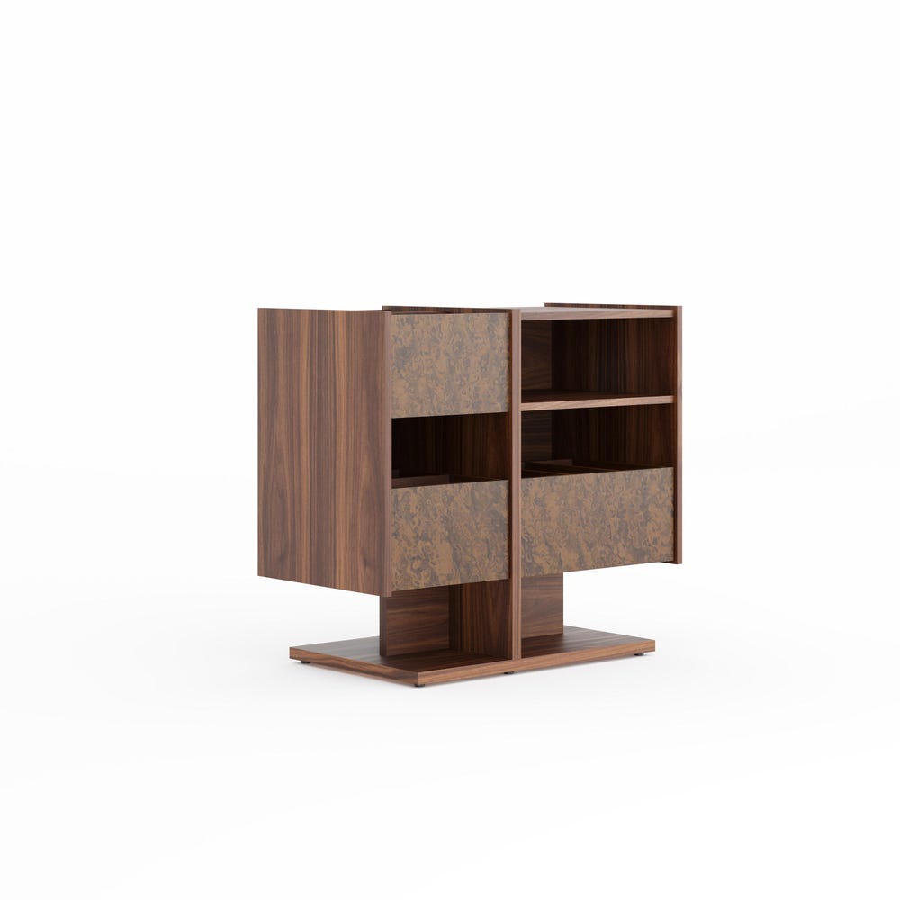 Walnut Record Player Stand with vinyl storage in Mid Century Modern Style, Media Console, Turntable Stand - LINDE