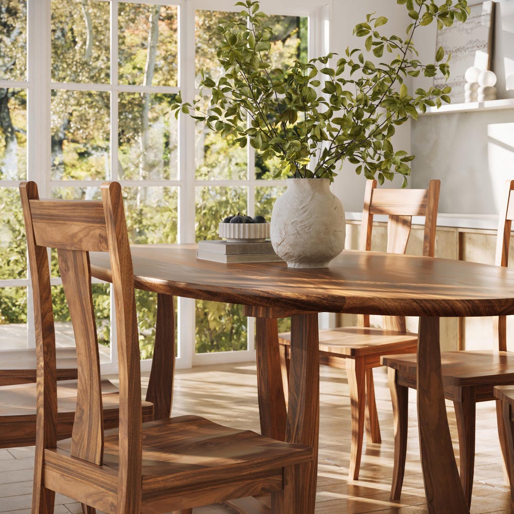 The Quinn Oval Walnut Dining Table, Wooden Dining Table, Oval Kitchen Table, Oval Family Table, Table with Wooden Base, Rounded Dining Table