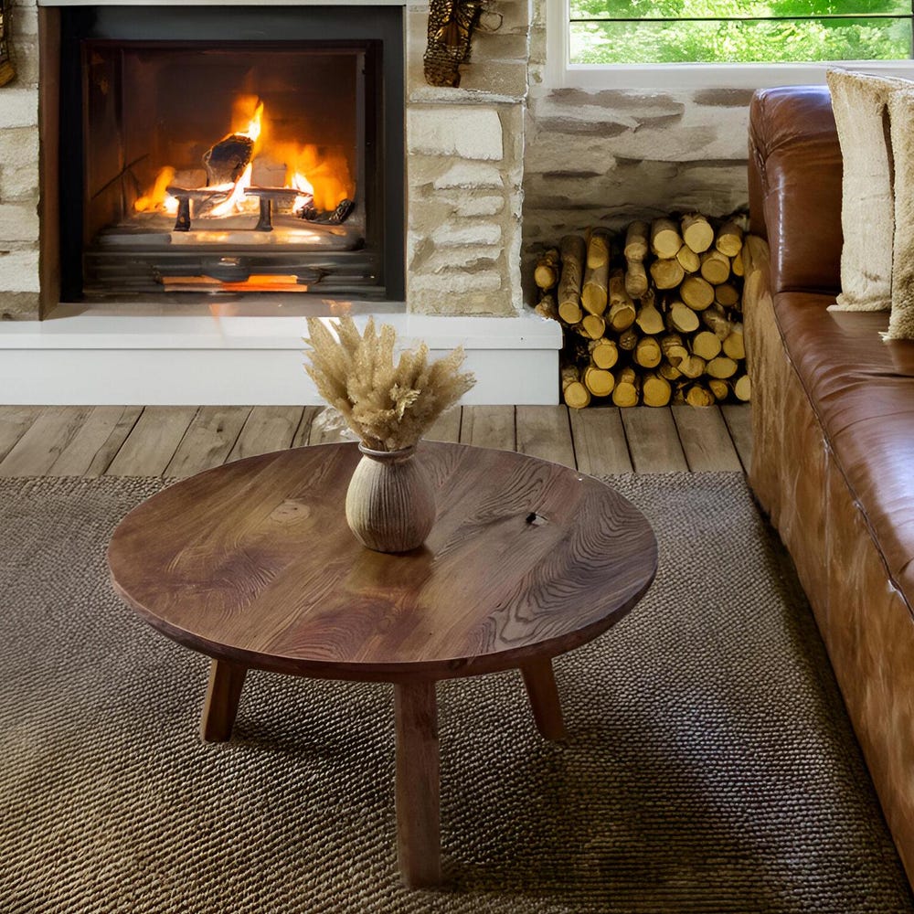 Custom Handmade Rustic Wooden round Coffee Table - Farmhouse Style natural Live Edge Reclaimed Handcrafted solid wood table home furniture