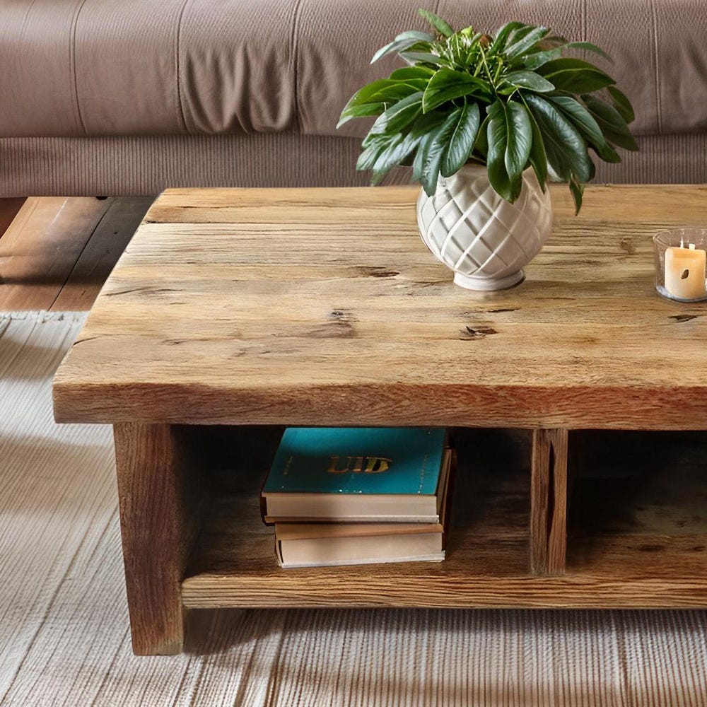Custom Handmade Rustic Wooden Coffee Table - Farmhouse Style natural Live Edge Reclaimed Handcrafted solid rectangular wood table home decor