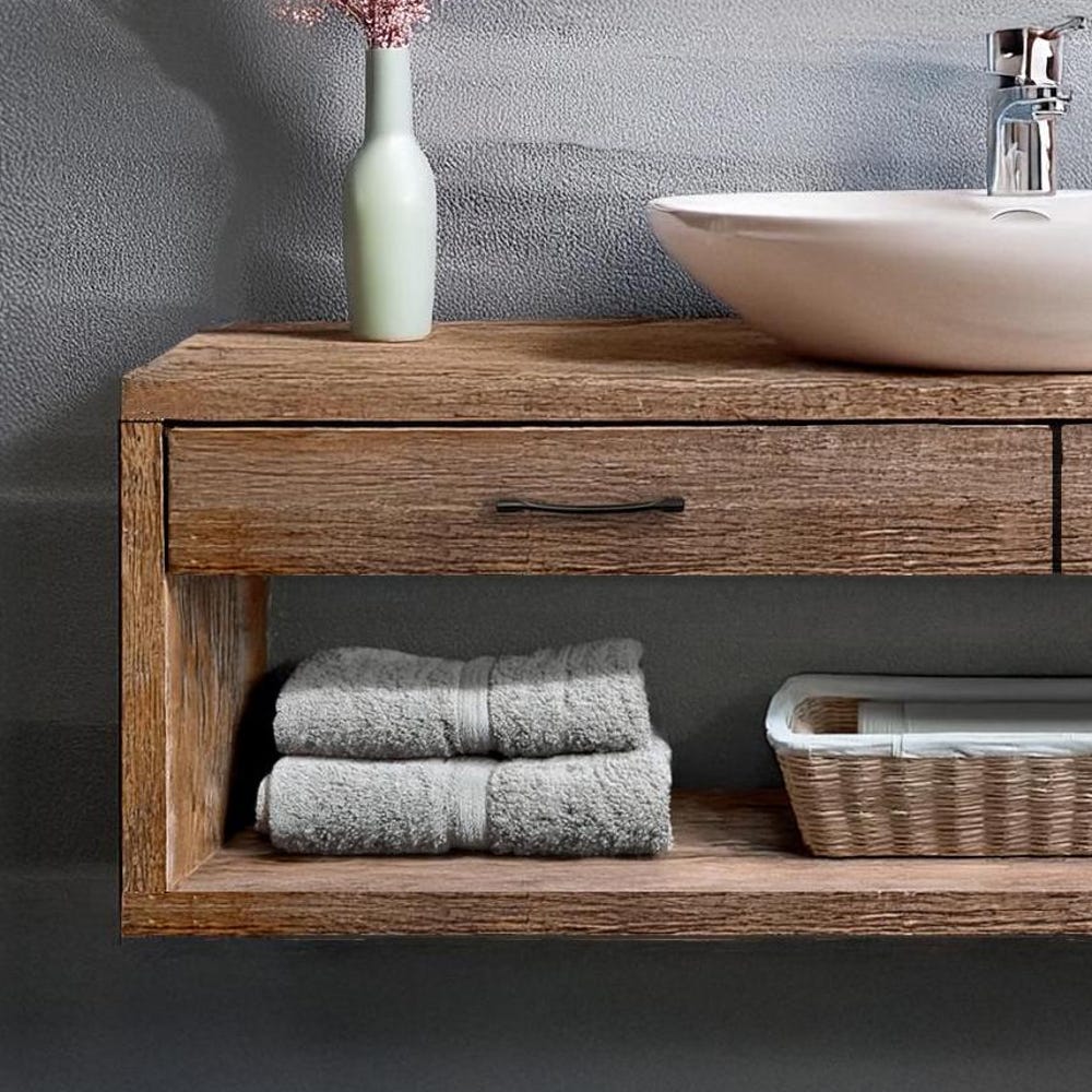 Wooden Floating Bathroom Vanity Farmhouse Style Sink Shelf with with drawer Handcrafted cabinet table Handmade Rustic countertop table decor