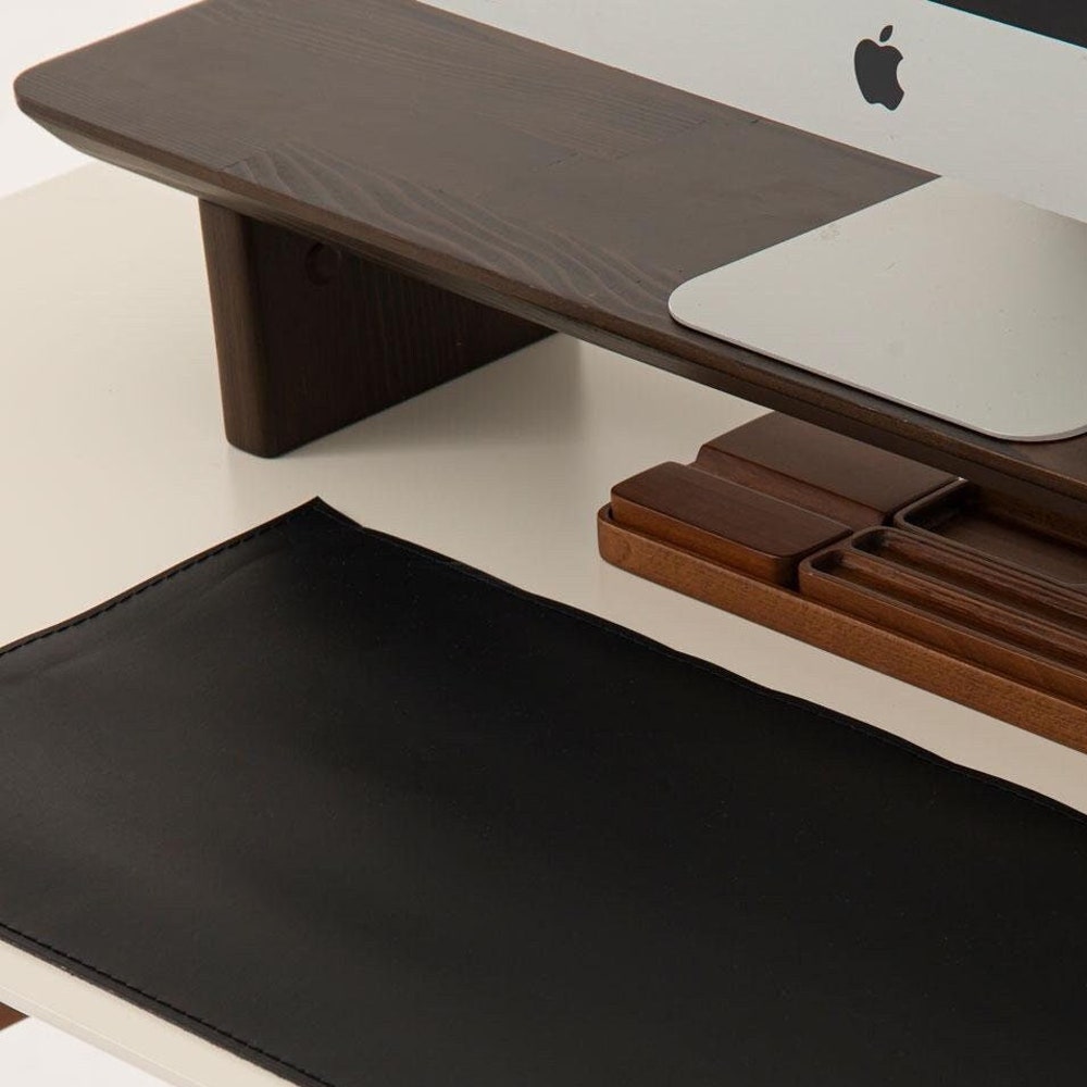 Spruce Wooden Monitor Stand, 31 Inch Wood Screen Riser, Customizable Wooden Monitor Stand, Dark Colored Wood Monitor Stand, Gift