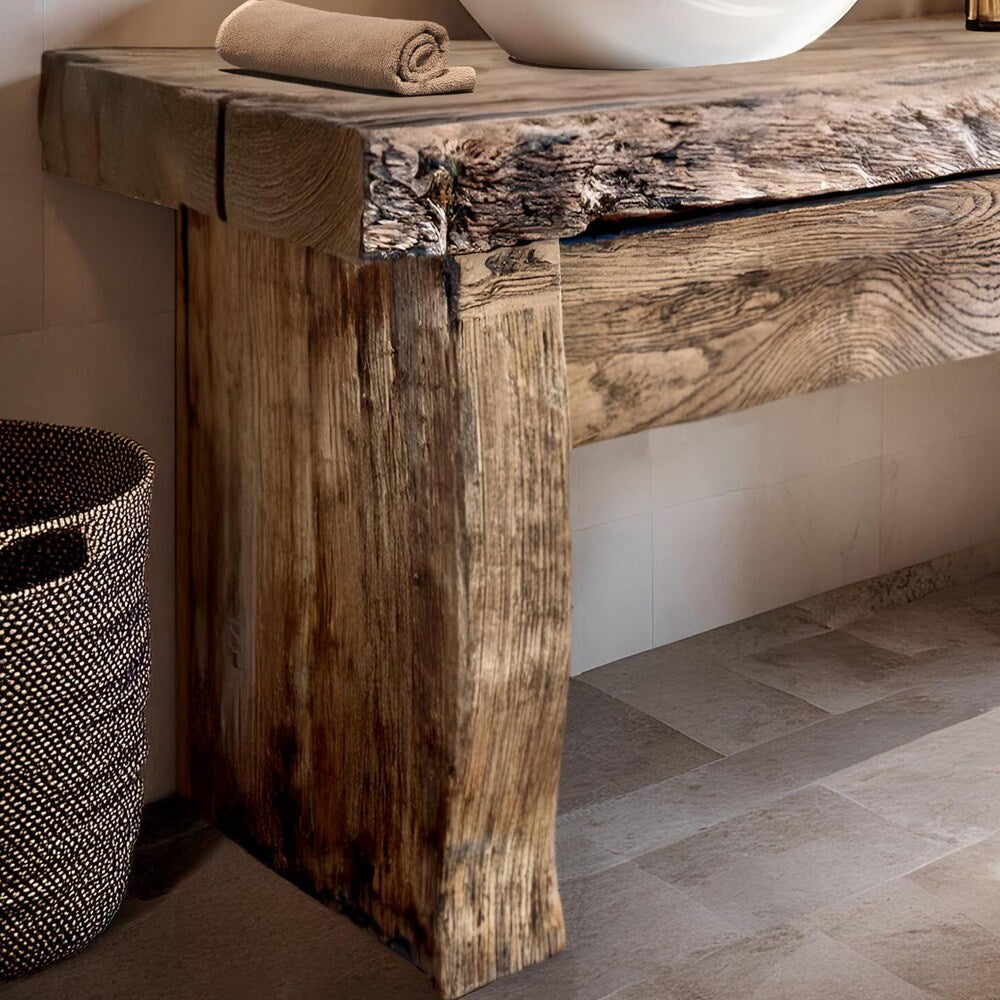 Custom Handmade Rustic Wooden Bathroom Vanity - Farmhouse Style Sink Shelf with Live Edge Reclaimed Handcrafted cabinet Wood Country Style