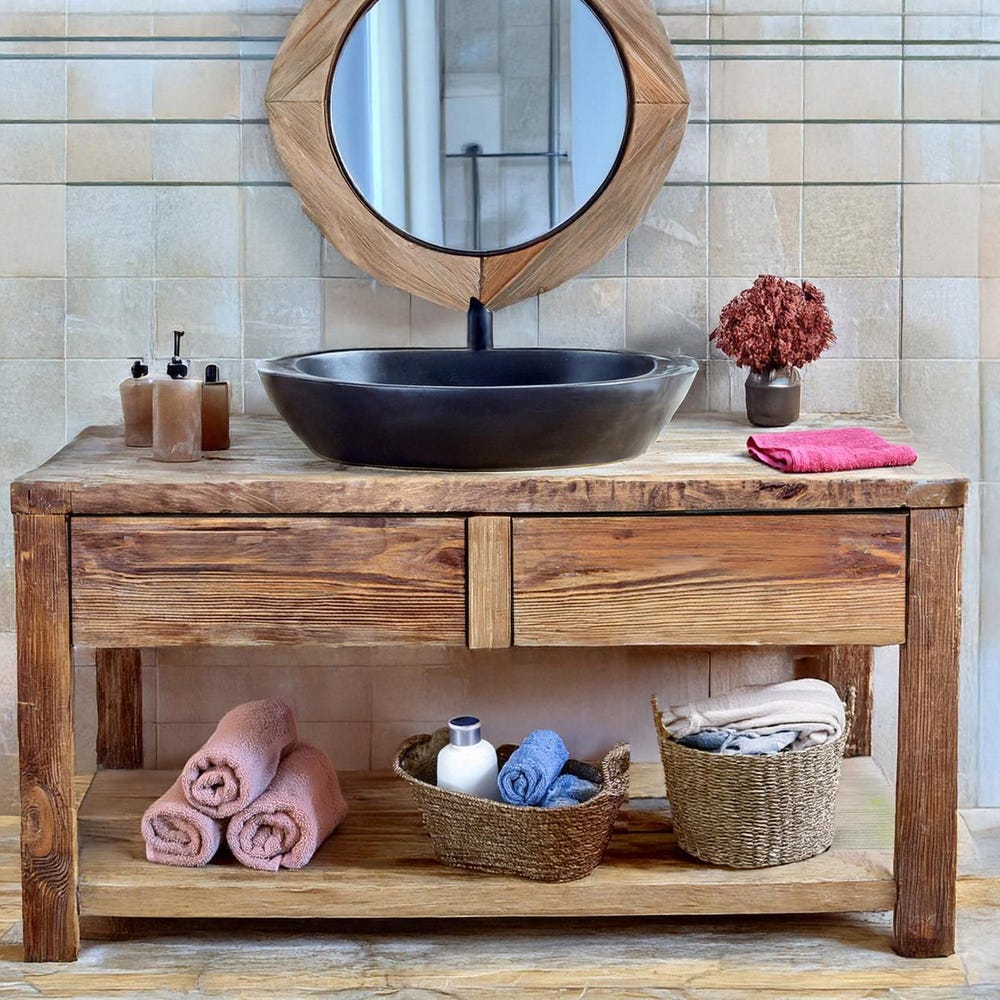 Custom Handmade Rustic Wooden Bathroom Vanity - Farmhouse Style Sink Shelf with Live Edge Reclaimed Handcrafted cabinet Wood Country Style