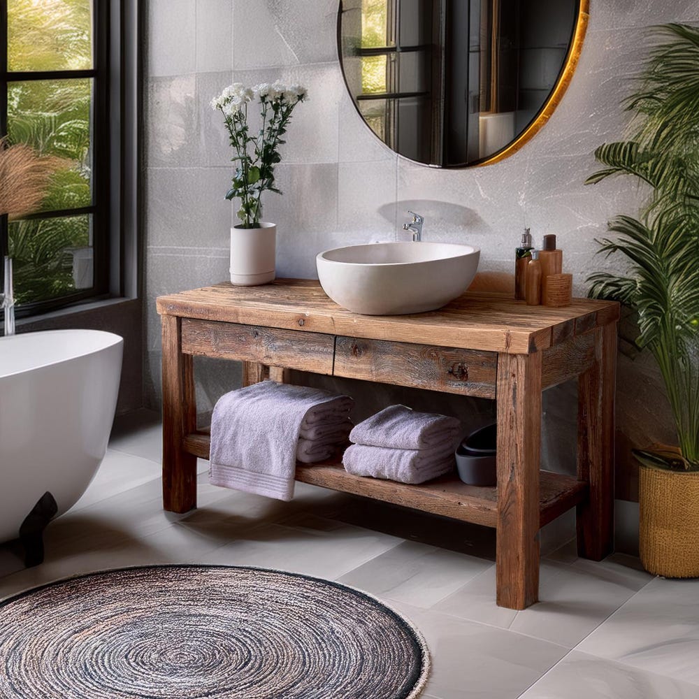 Custom Handmade Rustic Wooden Bathroom Vanity - Farmhouse Style Sink Shelf with Live Edge Reclaimed Handcrafted cabinet Wood Country Style