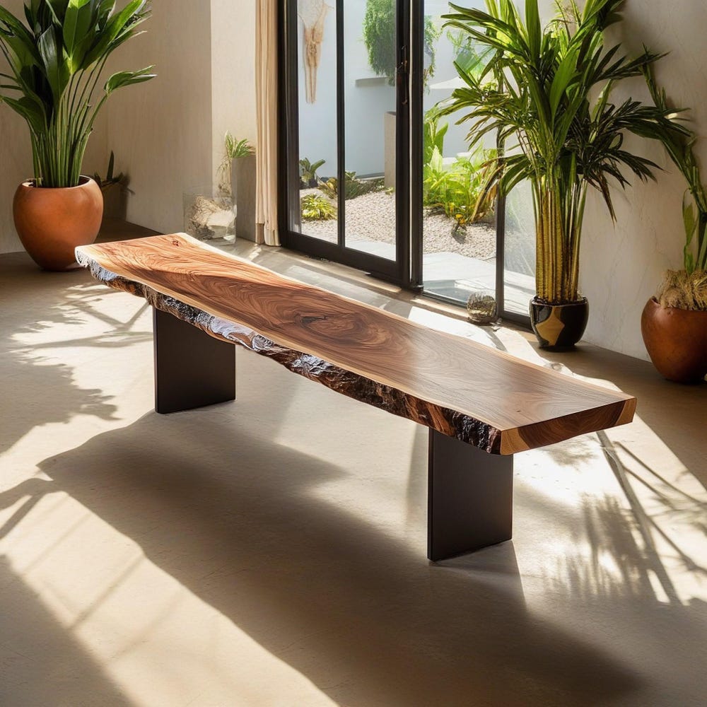 Walnut Live Edge Bench, Rustic Live Edge Bench, Entryway Bench, Live Edge Bench, Hallway Bench