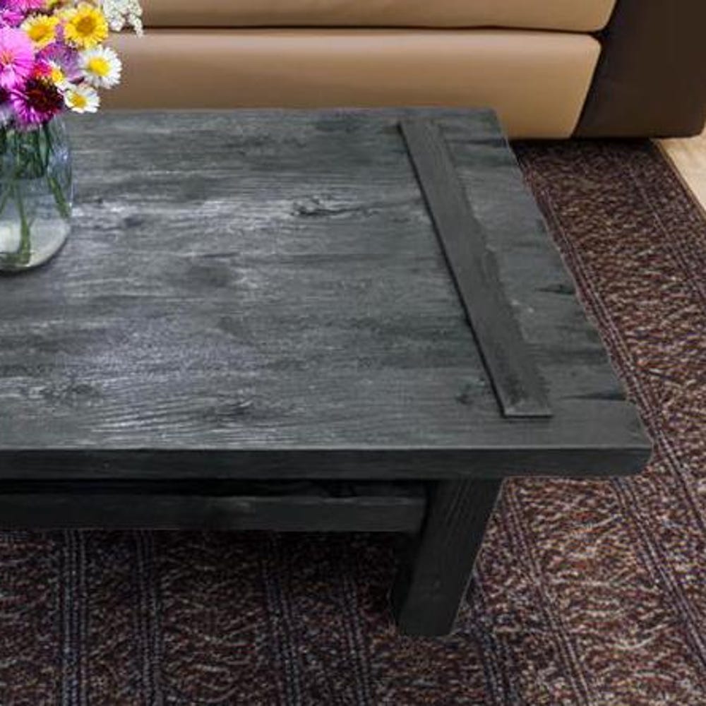 Custom Handmade Rustic Wooden Coffee Table - Farmhouse Style natural Live Edge Reclaimed Handcrafted solid rectangular wood table home decor