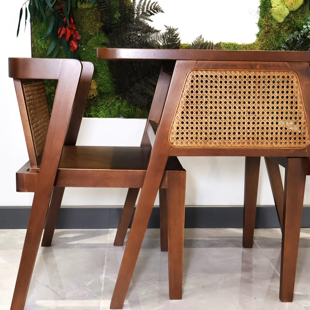 3-piece table and chair set. Perfect for limited spaces with its wicker and interlocking structure.