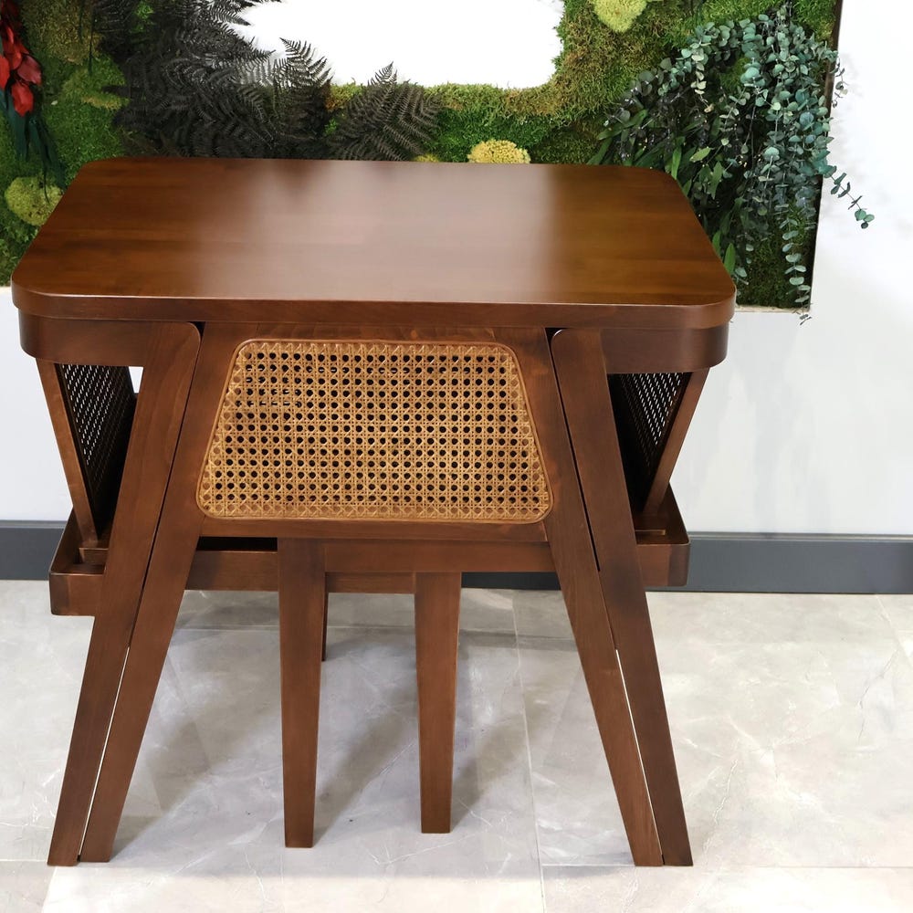 3-piece table and chair set. Perfect for limited spaces with its wicker and interlocking structure.