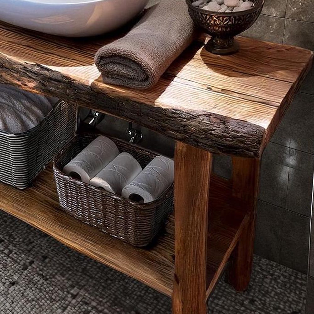 Wooden Rustic Style handmade bathroom vanity live edge solid wood cabinet sink table counter top farmhouse home decor furniture  handcrafted