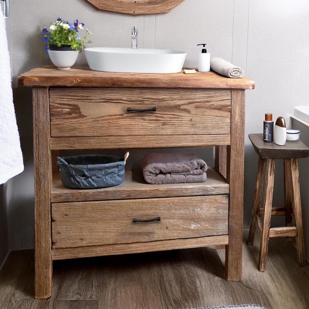 Wooden Rustic Style handmade bathroom vanity with drawer solid wood cabinet sink table counter top farmhouse home decor furniture  handcraft
