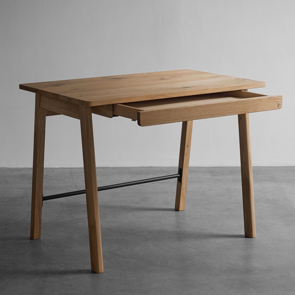 Computer Desk Yotsa with Wide Drawer Oak Wooden Table Unique Solid Oak Wood Scandinavian Furniture Executive Oak Mid Century Modern Table