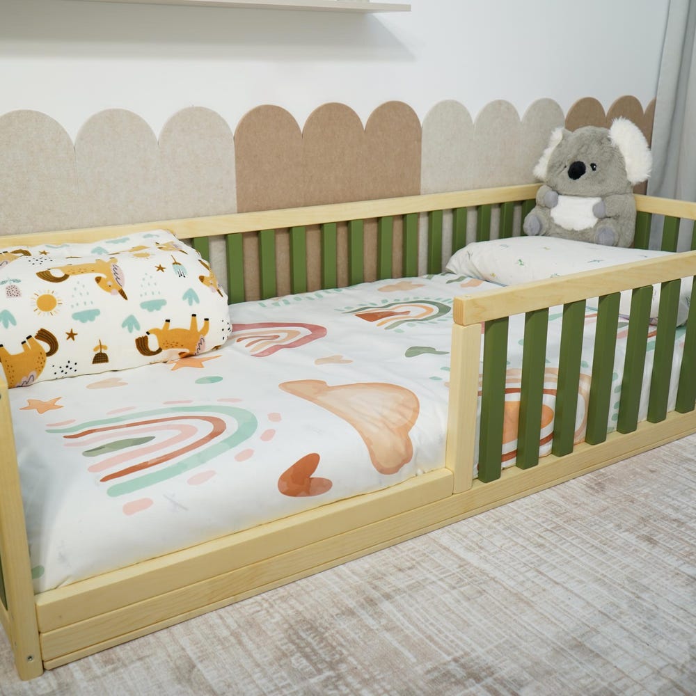 Toddler Floor Bed for US Standards-2.48 in (6.3 cm) in Gap Between Rails, With Door Option, Choose The Color Option ,Montessori Inspired Bed