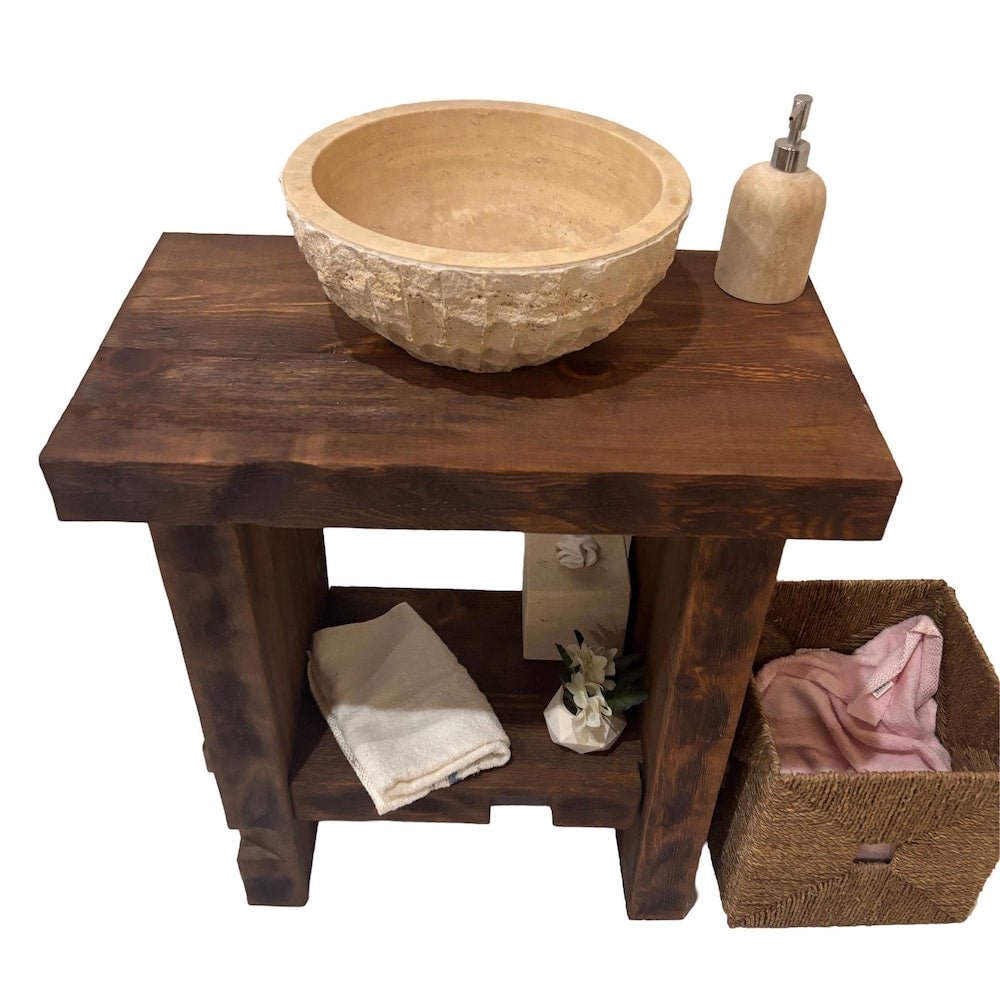 Custom Handmade Rustic Wooden Bathroom Vanity - Farmhouse Style Sink Shelf with Live Edge Reclaimed Handcrafted cabinet Wood Country Style