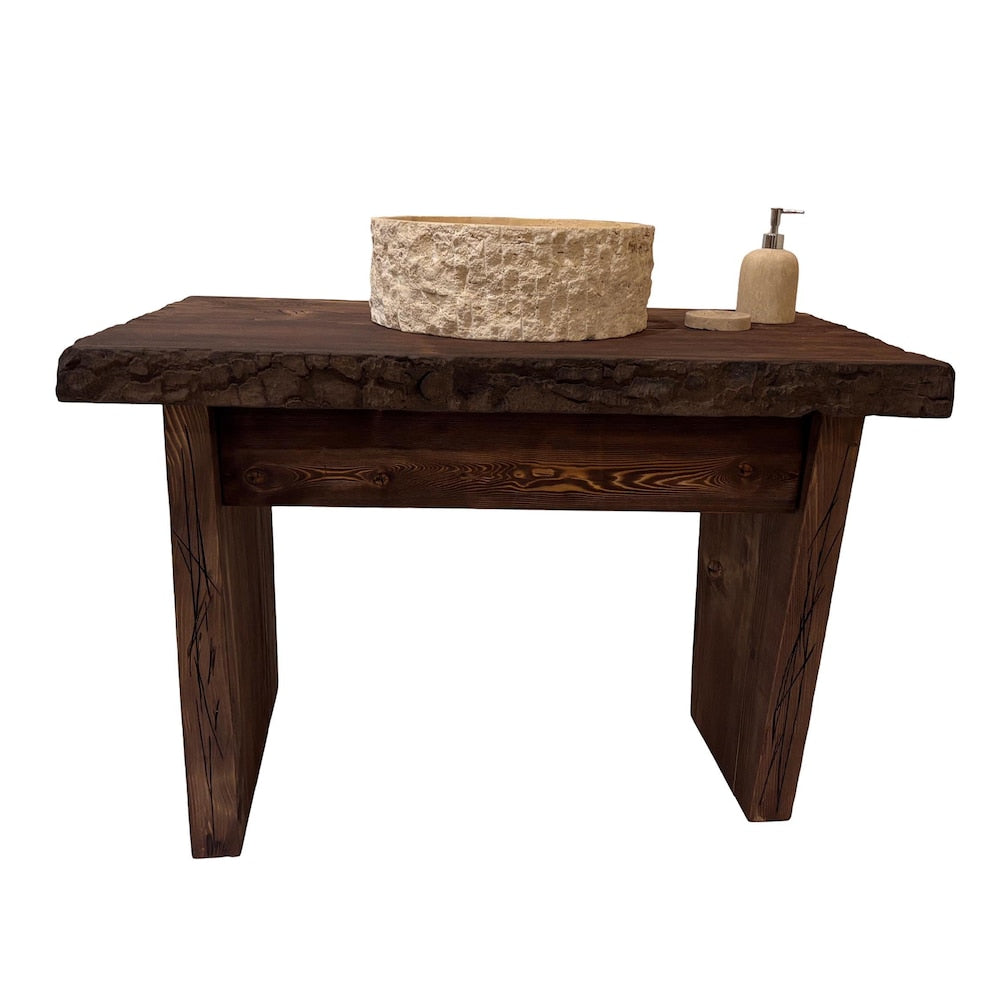 Custom Handmade Rustic Wooden Bathroom Vanity - Farmhouse Style Sink Shelf with Live Edge Reclaimed Handcrafted cabinet Wood Country Style