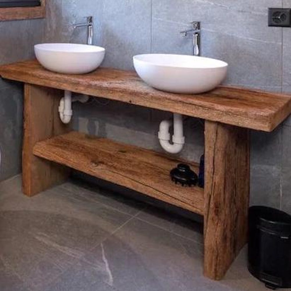 Custom Handmade Rustic Wooden Bathroom Vanity - Farmhouse Style Sink Shelf with Live Edge Reclaimed Handcrafted cabinet Wood Country Style