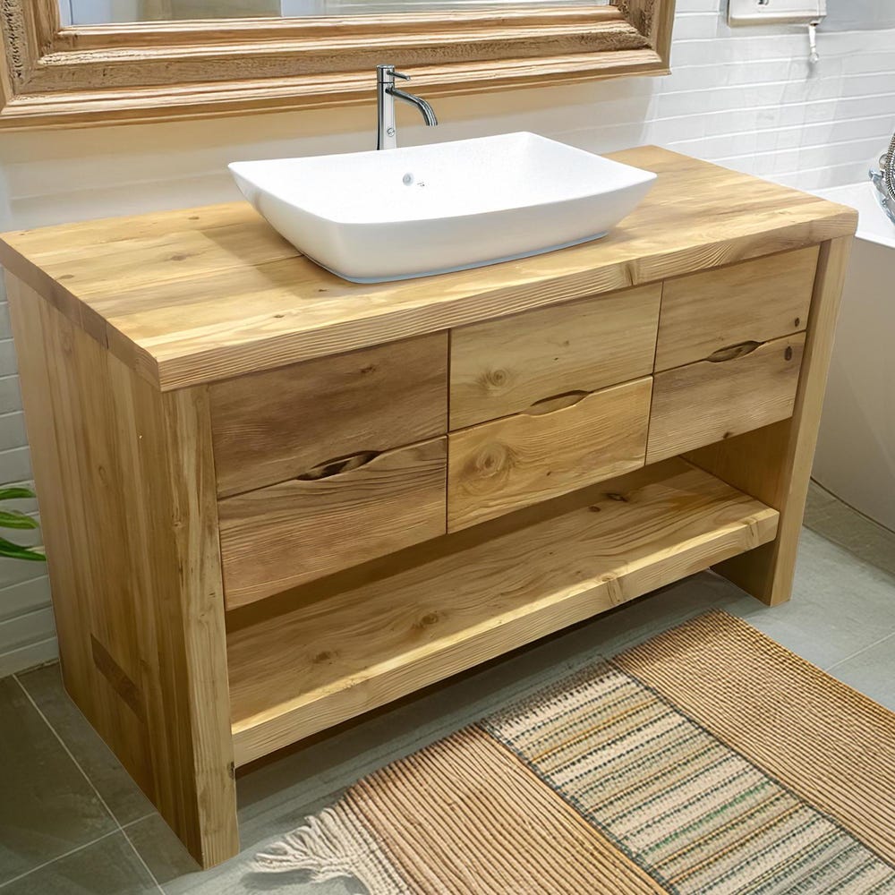 Custom Handmade Rustic Wooden Bathroom Vanity - Farmhouse Style Sink Shelf with Live Edge Reclaimed Handcrafted cabinet Wood Country Style