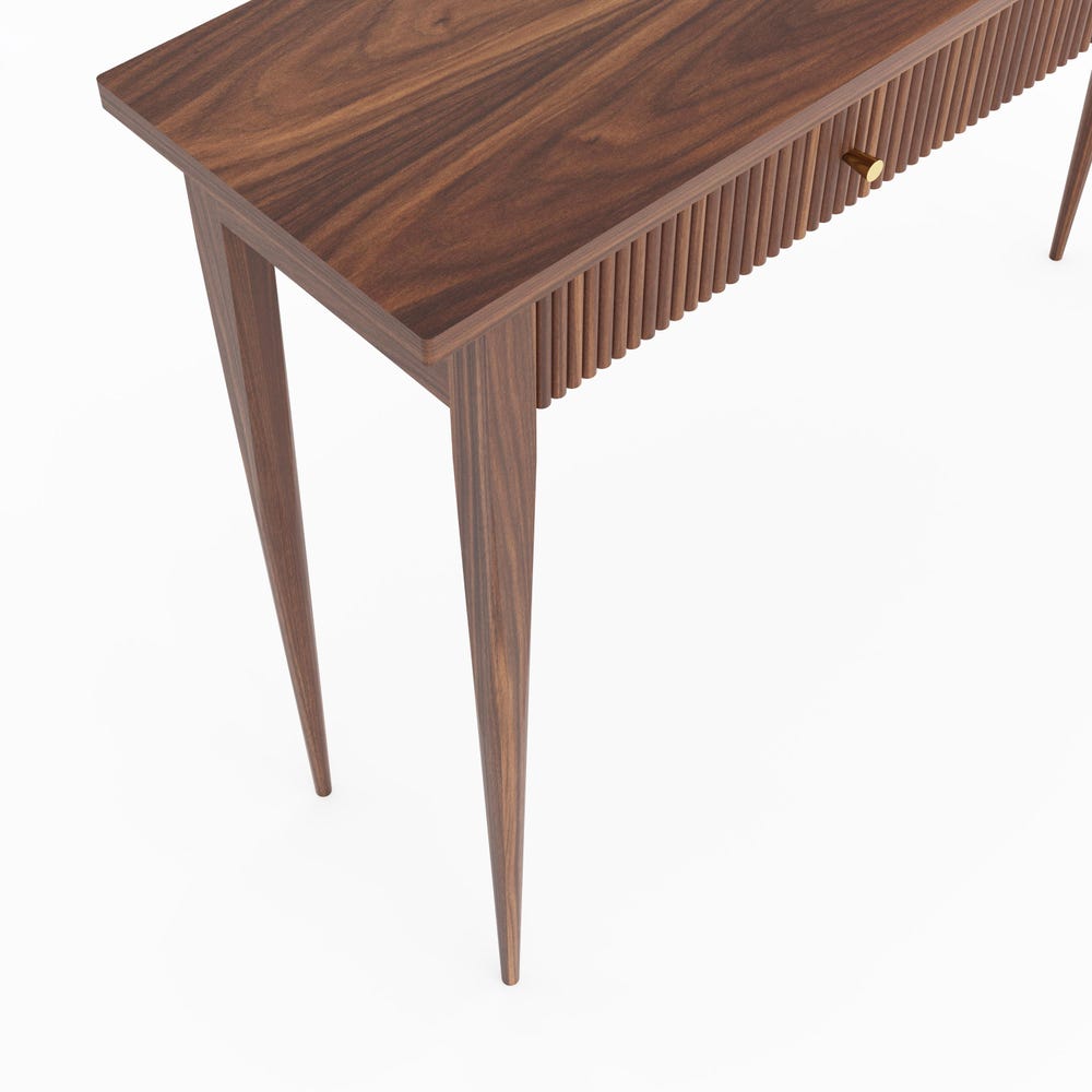 Walnut console table with slatted drawers, hallway table, entryway table, vanity table, dressing table in solid walnut, mid century modern