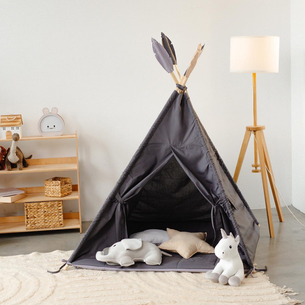 Toddler Teepee Tent for Kids with Soft mat and pillows, Indoor Playroom, Nursery Boho Decor, 1st Birthday Gift, Baby Shower Decoration Theme