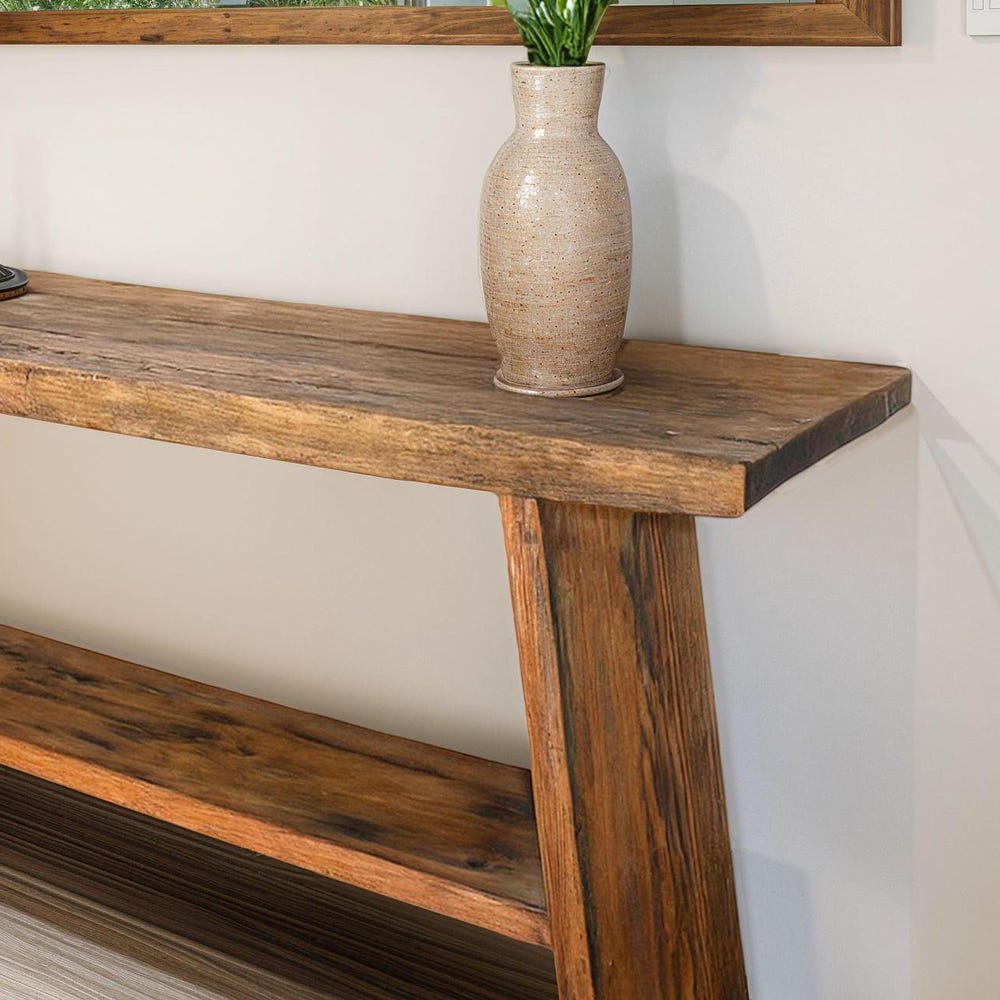 Custom Rustic Wooden Console Table – Handmade Farmhouse Live Edge Solid Wood Entryway Hallway Dresser – Narrow Handcrafted for Living Room