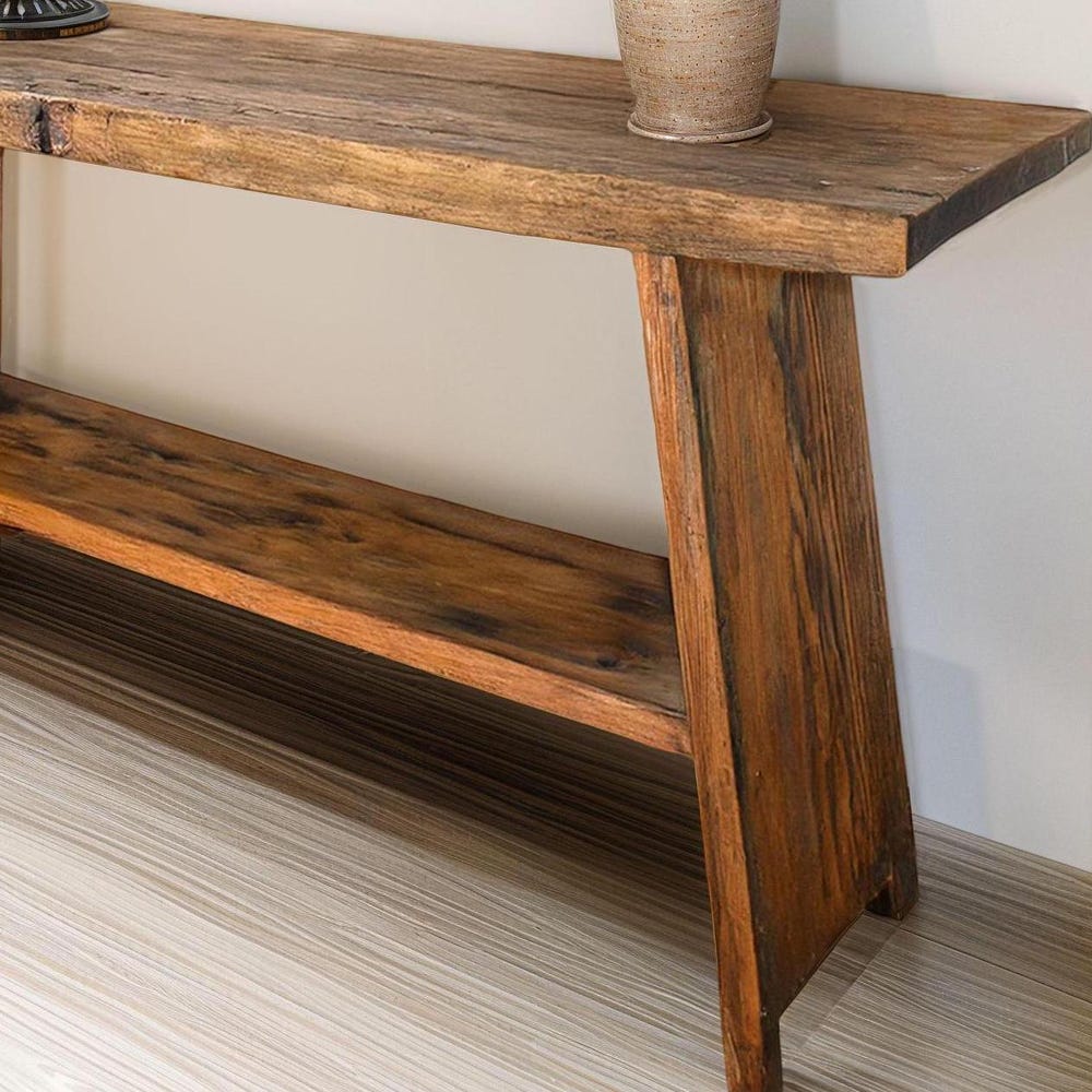 Custom Rustic Wooden Console Table – Handmade Farmhouse Live Edge Solid Wood Entryway Hallway Dresser – Narrow Handcrafted for Living Room