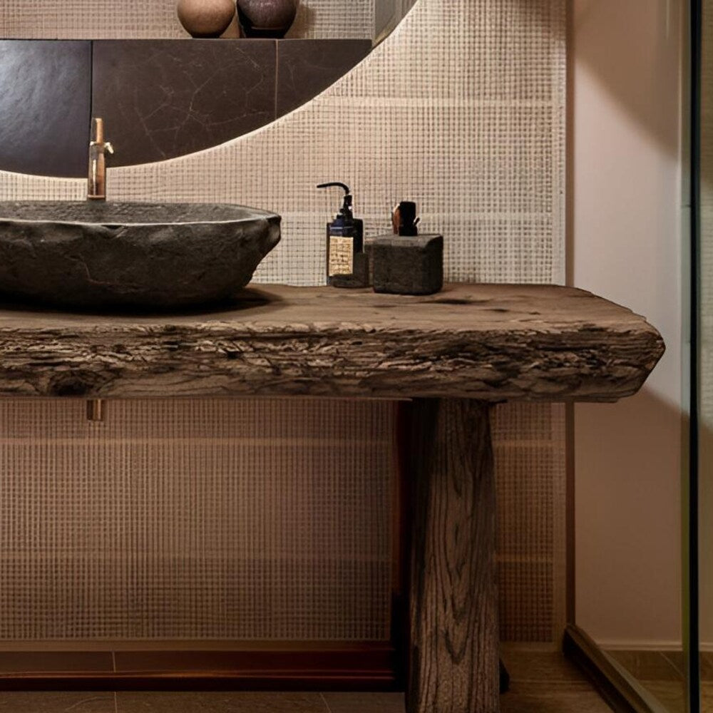 Custom Handmade Rustic Wooden Bathroom Vanity - Farmhouse Style Sink Shelf with Live Edge Reclaimed Handcrafted cabinet Wood Country Style
