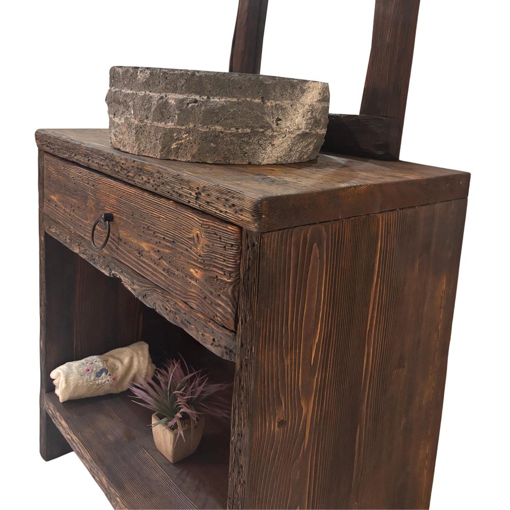 Custom Handmade Rustic Wooden Bathroom Vanity - Farmhouse Style Sink Shelf with Live Edge Reclaimed Handcrafted cabinet Wood Country Style