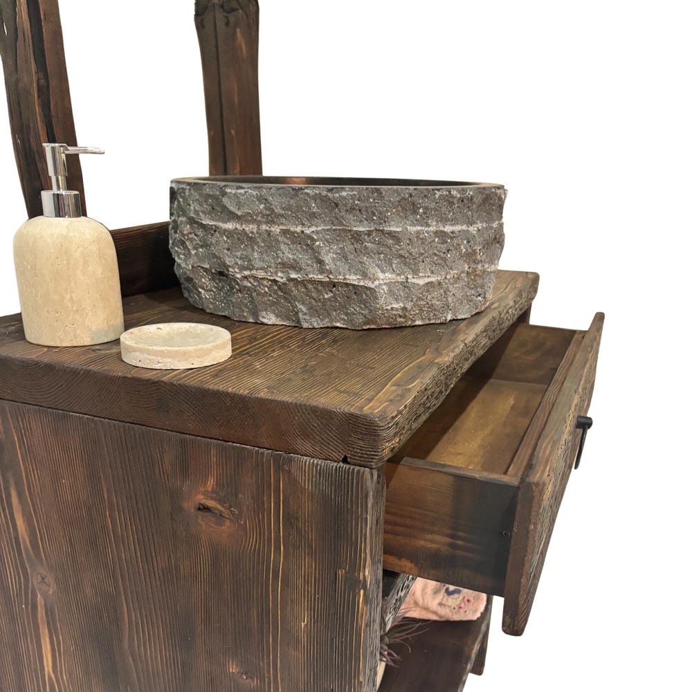 Custom Handmade Rustic Wooden Bathroom Vanity - Farmhouse Style Sink Shelf with Live Edge Reclaimed Handcrafted cabinet Wood Country Style