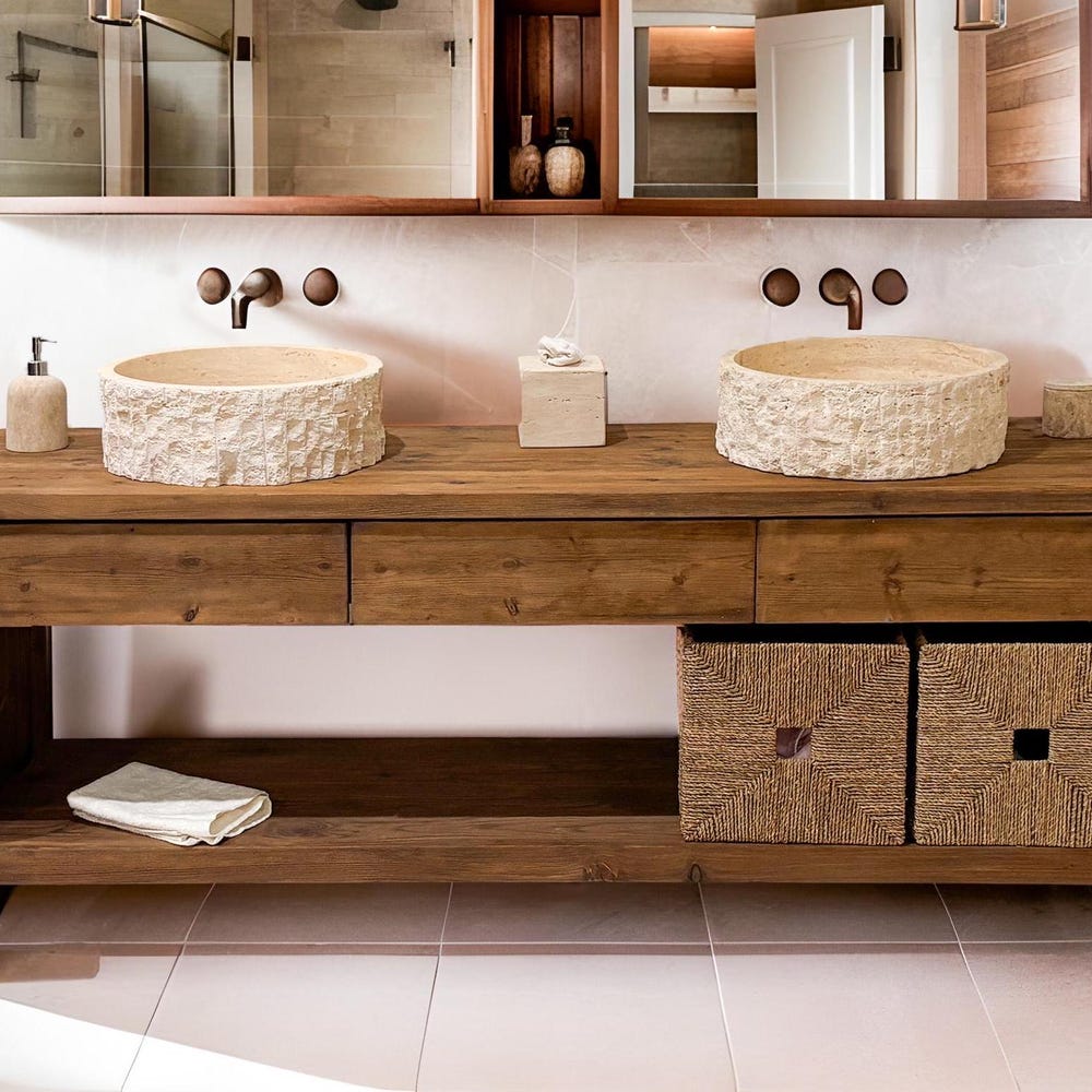 Custom Handmade Rustic Wooden Bathroom Vanity - Farmhouse Style Sink Shelf with Live Edge Reclaimed Handcrafted cabinet Wood Country Style
