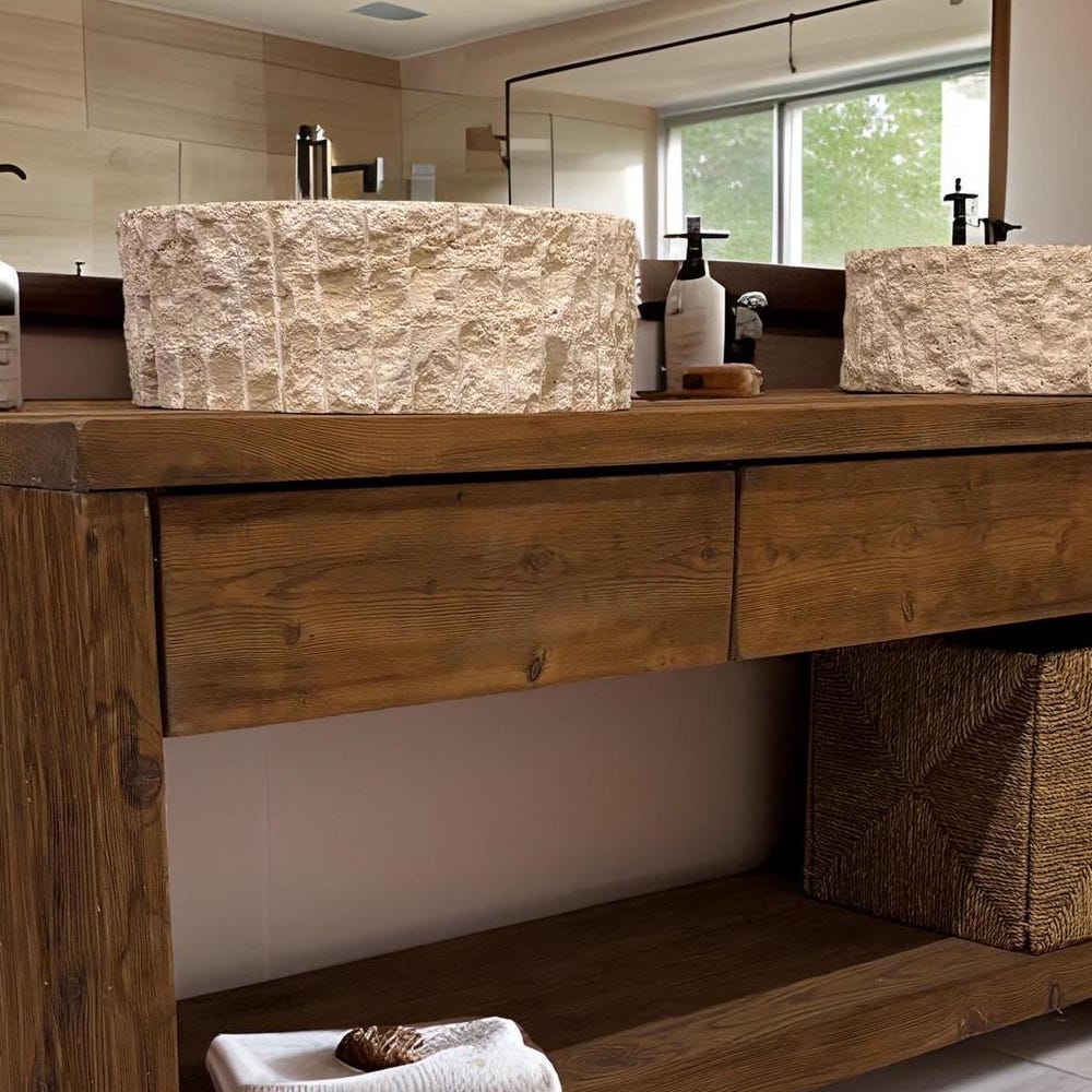 Custom Handmade Rustic Wooden Bathroom Vanity - Farmhouse Style Sink Shelf with Live Edge Reclaimed Handcrafted cabinet Wood Country Style