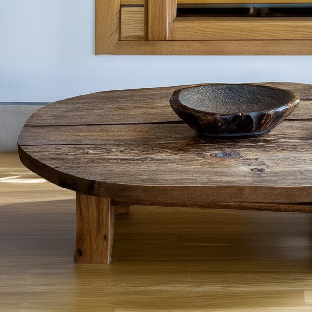 Custom Handmade Rustic Wooden round oval elips Coffee Table - Farmhouse Style natural Live Edge Handcrafted solid wood table furniture decor