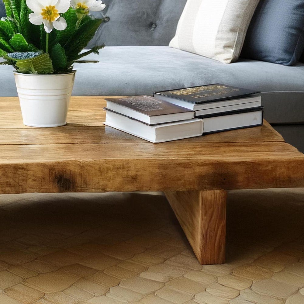 Custom Handmade Rustic Wooden Coffee Table - Farmhouse Style natural Live Edge Reclaimed Handcrafted solid rectangular wood table home decor