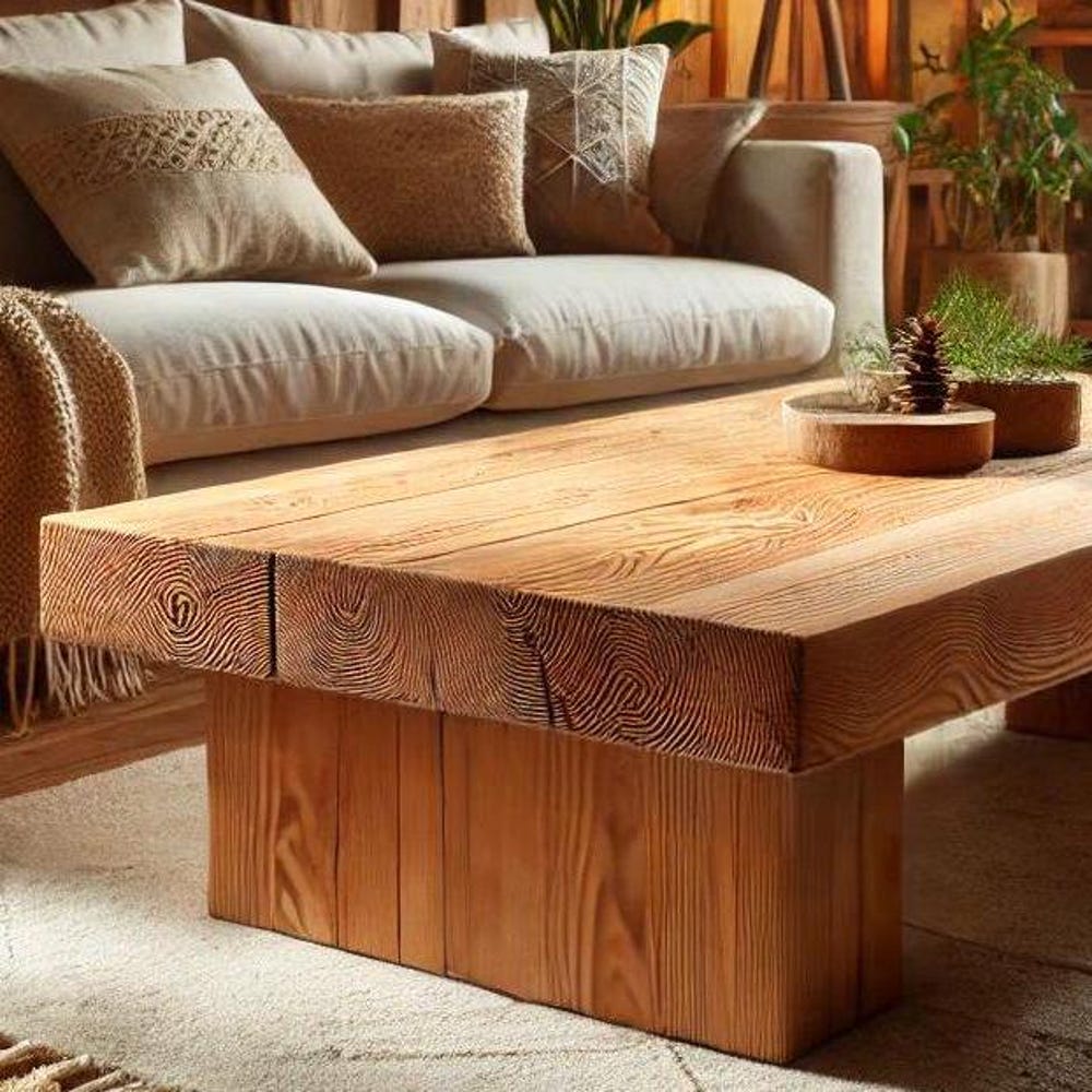 Custom Handmade Rustic Wooden Chunky  Table - Farmhouse Style natural Live Edge Reclaimed Handcrafted solid rectangular wood  home decor