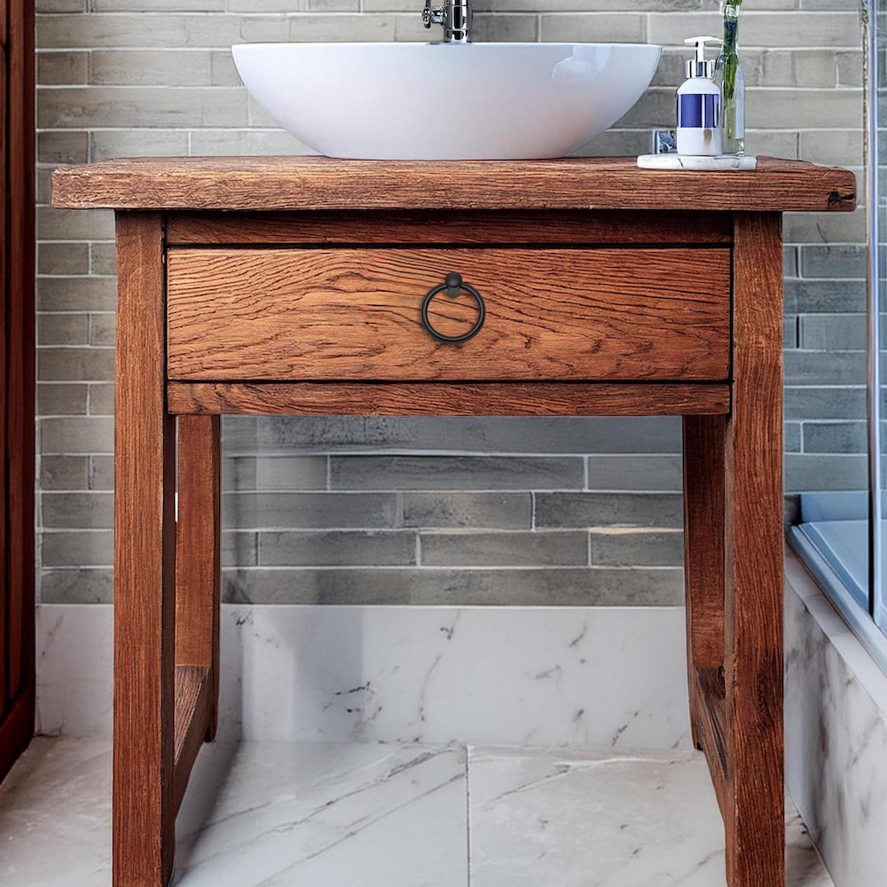 Custom Handmade Rustic Wooden Bathroom Vanity - Farmhouse Style Sink Shelf with Live Edge Reclaimed Handcrafted cabinet Wood Country Style