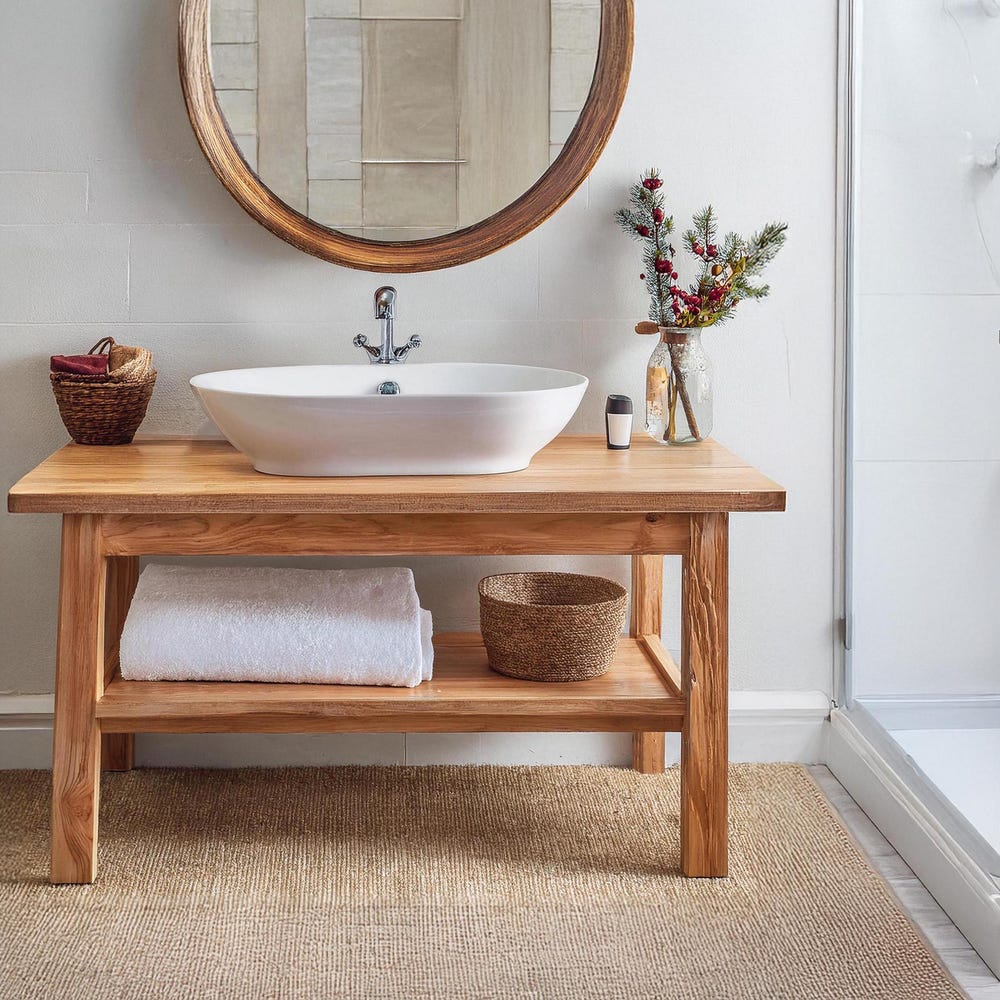 Custom Handmade Rustic Wooden Bathroom Vanity - Farmhouse Style Sink Shelf with Live Edge Reclaimed Handcrafted cabinet table solid wood