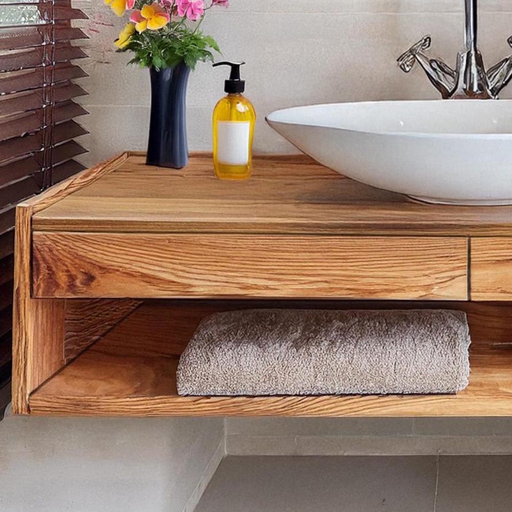 Wooden Floating Bathroom Vanity Farmhouse Style Sink Shelf with with drawer Handcrafted cabinet table Handmade Rustic countertop table decor
