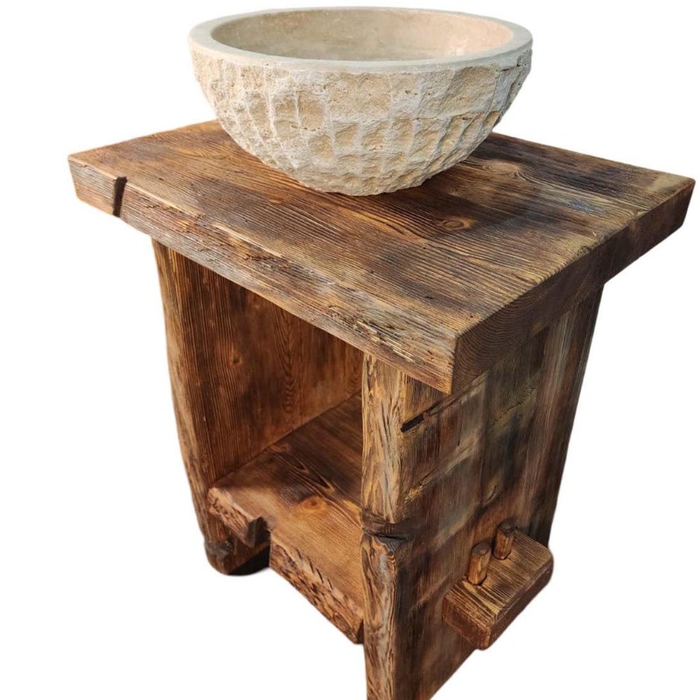 Custom Handmade Rustic Wooden Bathroom Vanity - Farmhouse Style Sink Shelf with Live Edge Reclaimed Handcrafted cabinet Wood Country Style