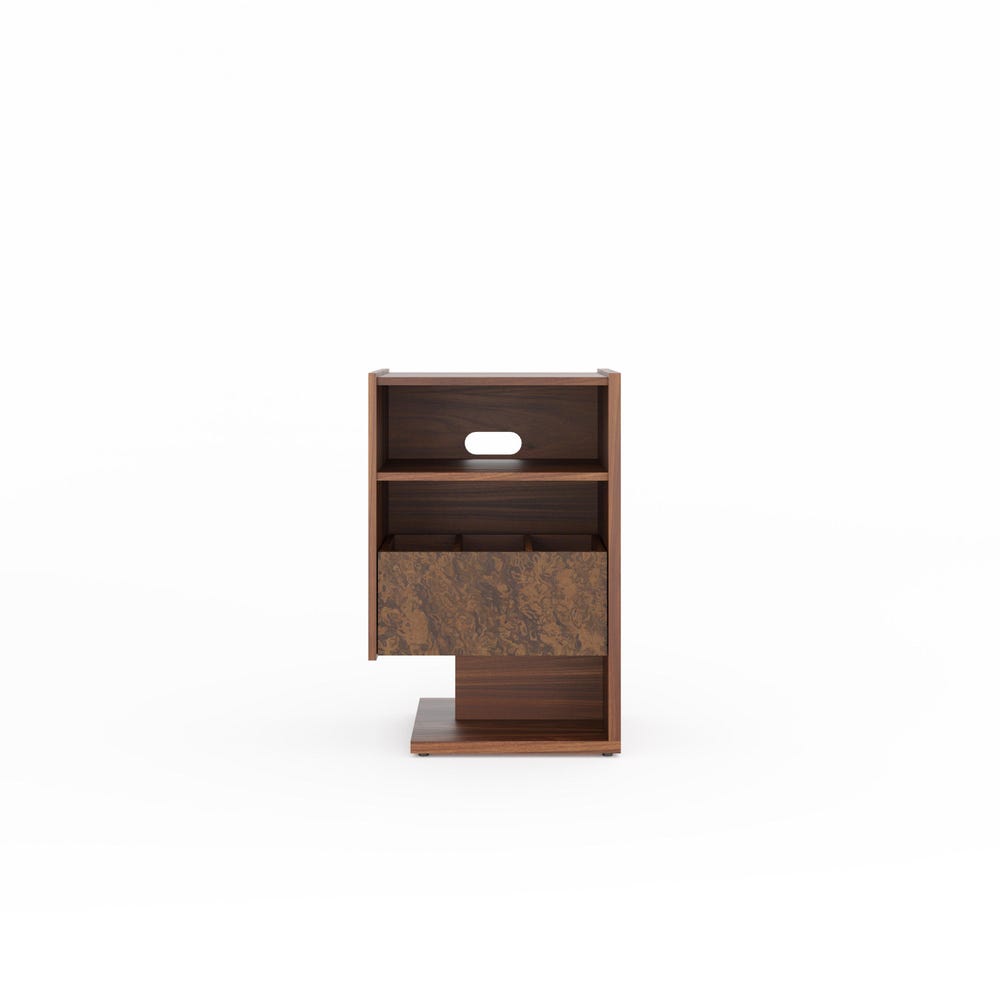 Small Walnut Record Player Stand with walnut burl front in Mid Century Modern Style, Vinyl Storage, Media Console, Turntable Stand - LINDE