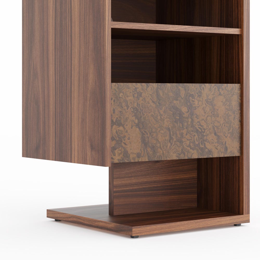 Small Walnut Record Player Stand with walnut burl front in Mid Century Modern Style, Vinyl Storage, Media Console, Turntable Stand - LINDE