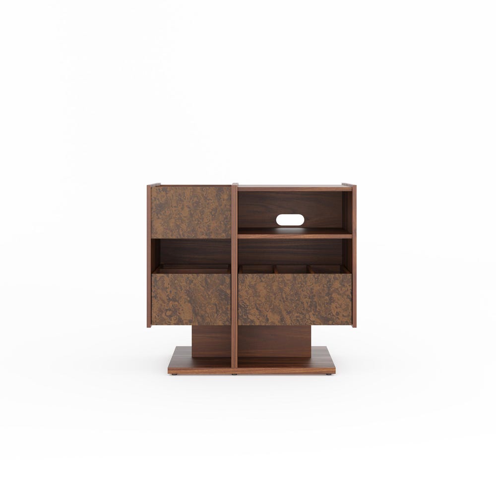 Walnut Record Player Stand with vinyl storage in Mid Century Modern Style, Media Console, Turntable Stand - LINDE