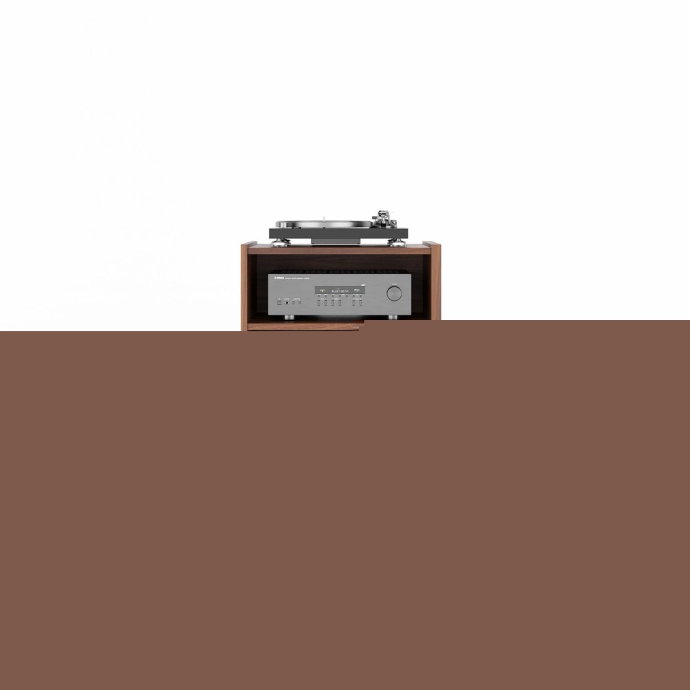 Small Walnut Record Player Stand with walnut burl front in Mid Century Modern Style, Vinyl Storage, Media Console, Turntable Stand - LINDE