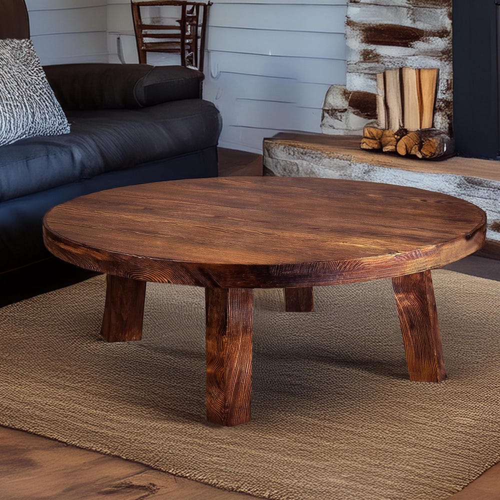Custom Handmade Rustic Wooden round Coffee Table - Farmhouse Style natural Live Edge Reclaimed Handcrafted solid wood table home furniture