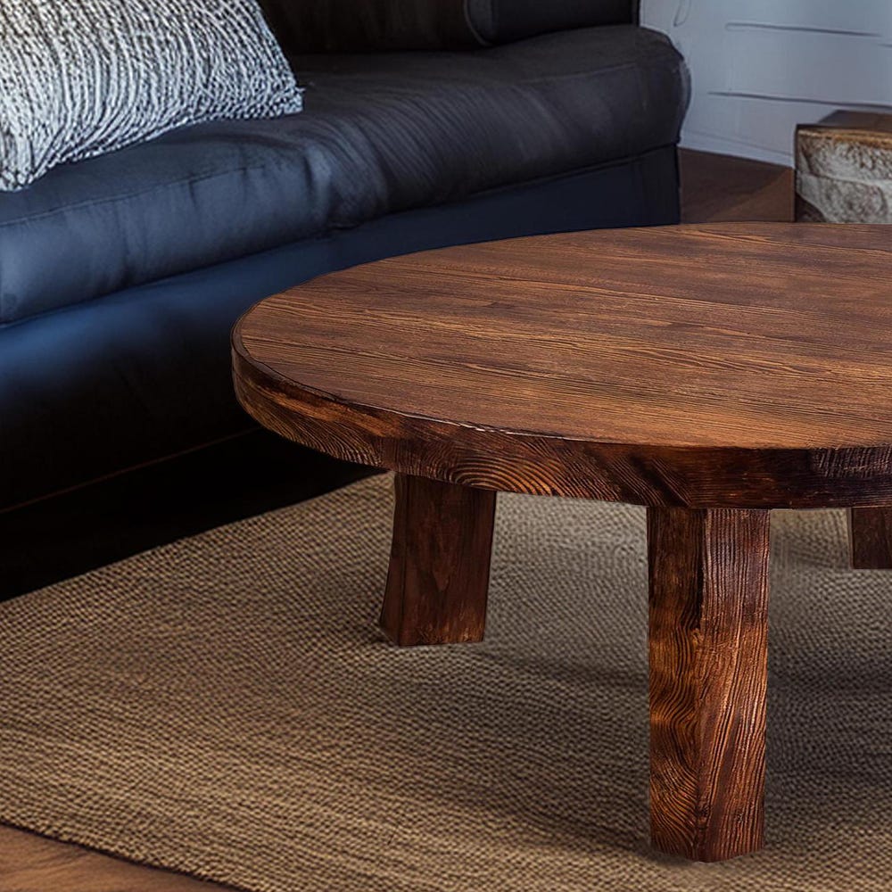 Custom Handmade Rustic Wooden round Coffee Table - Farmhouse Style natural Live Edge Reclaimed Handcrafted solid wood table home furniture